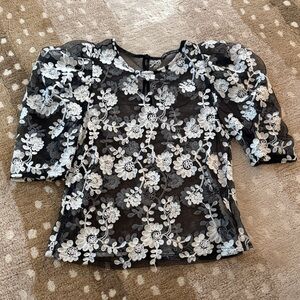 Zara Black and White Floral Lace Blouse